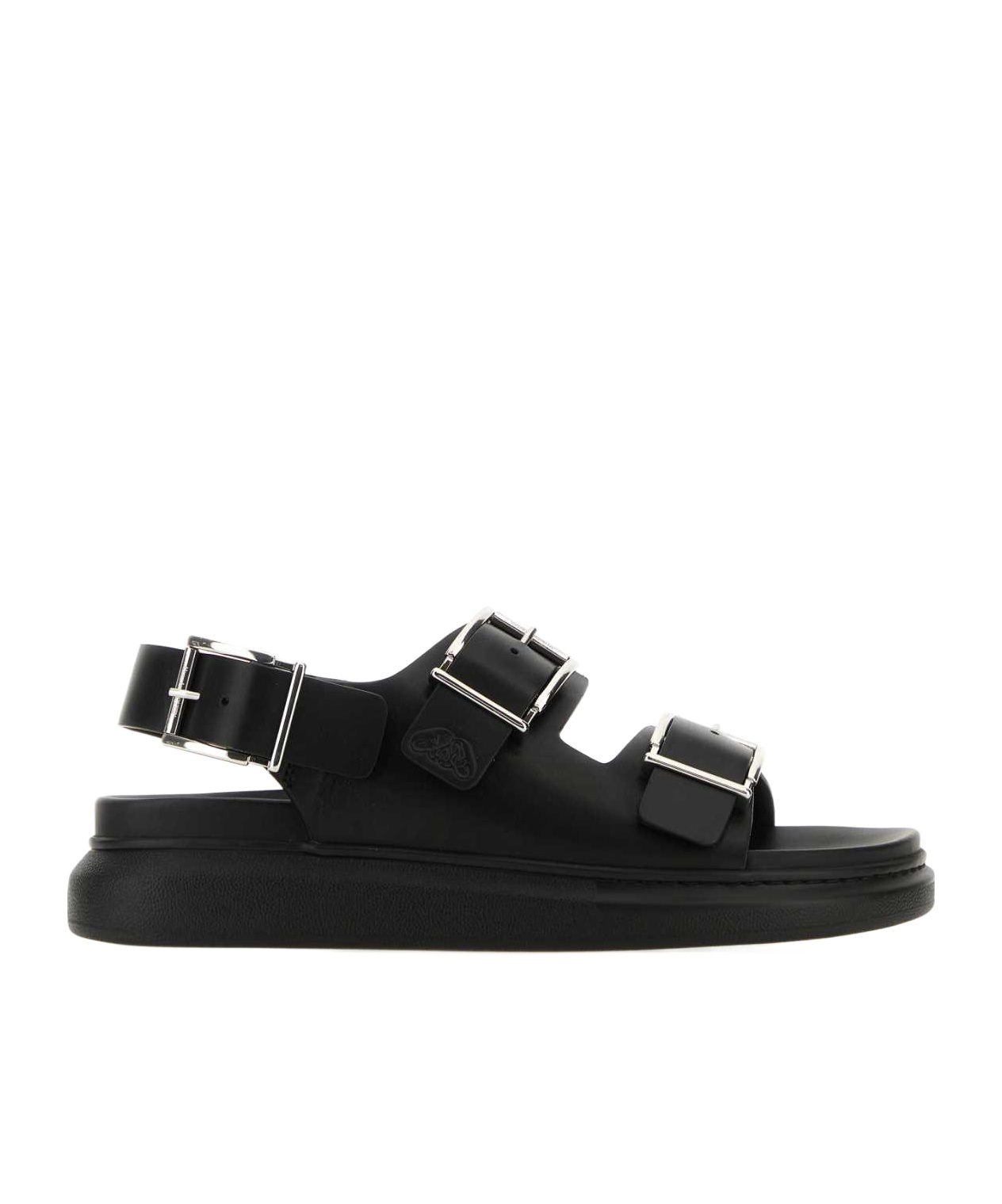 Alexander Mcqueen Black Slide Sandals With Embossed Logo In Leather Man In Black