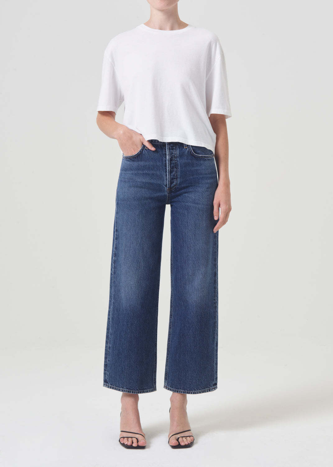 Agolde Womens Tempo Harper Branded-hardware Straight-leg Mid-rise Jeans In Blue