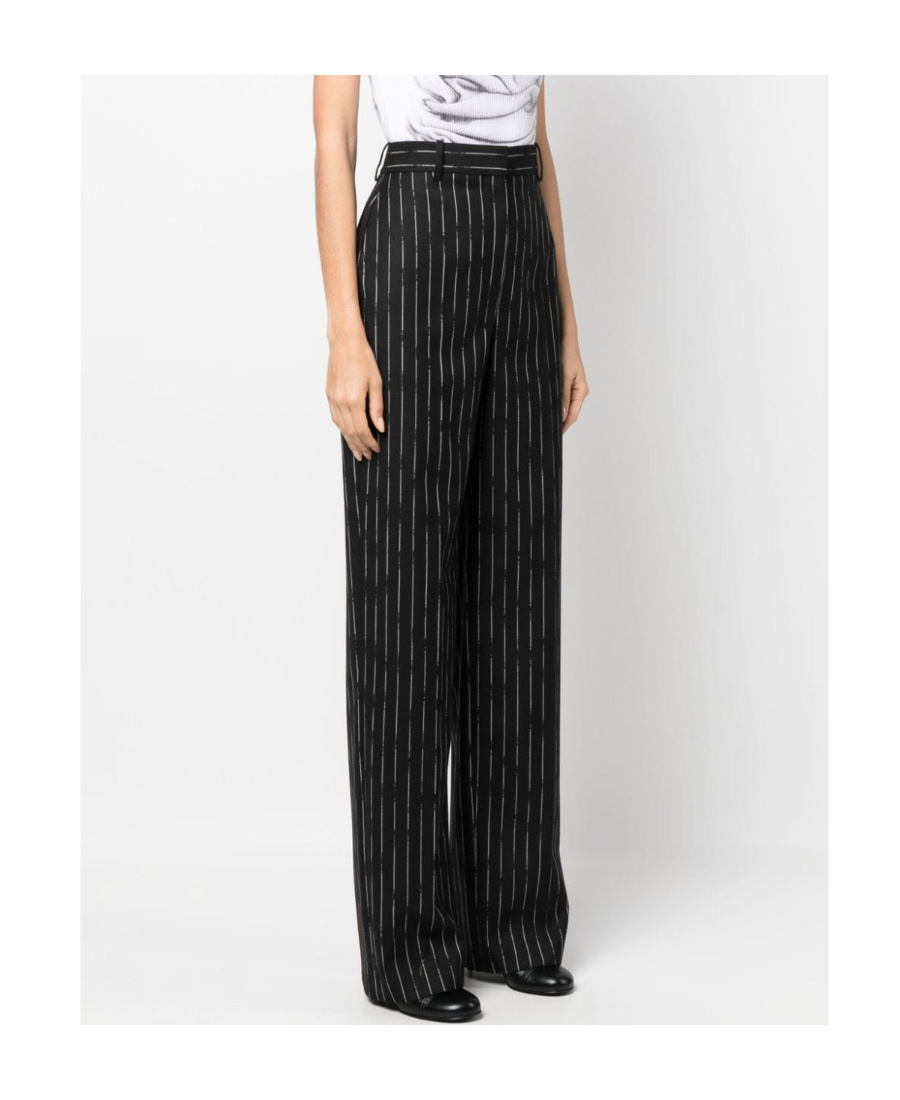 Alexander Mcqueen High-waisted Striped Wool Trousers In Black