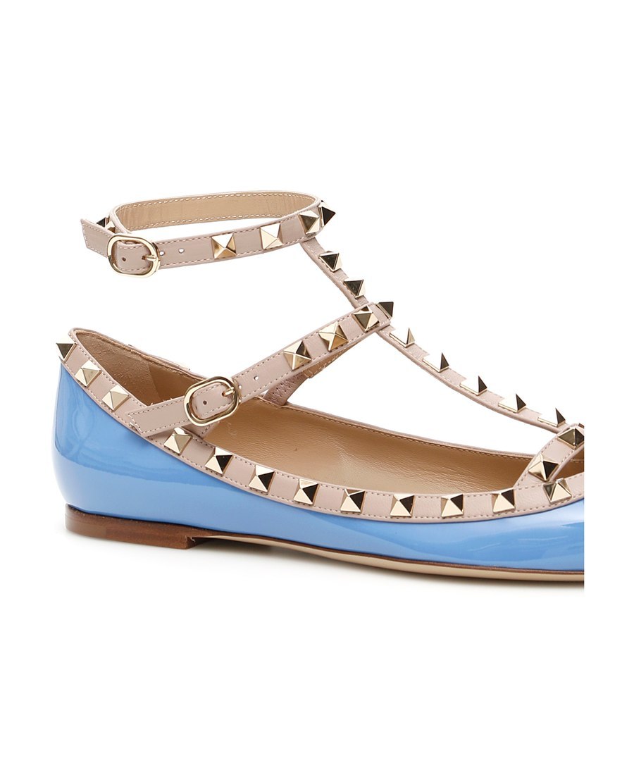 Valentino Rockstud Patent-leather Ballet Flats In Blue