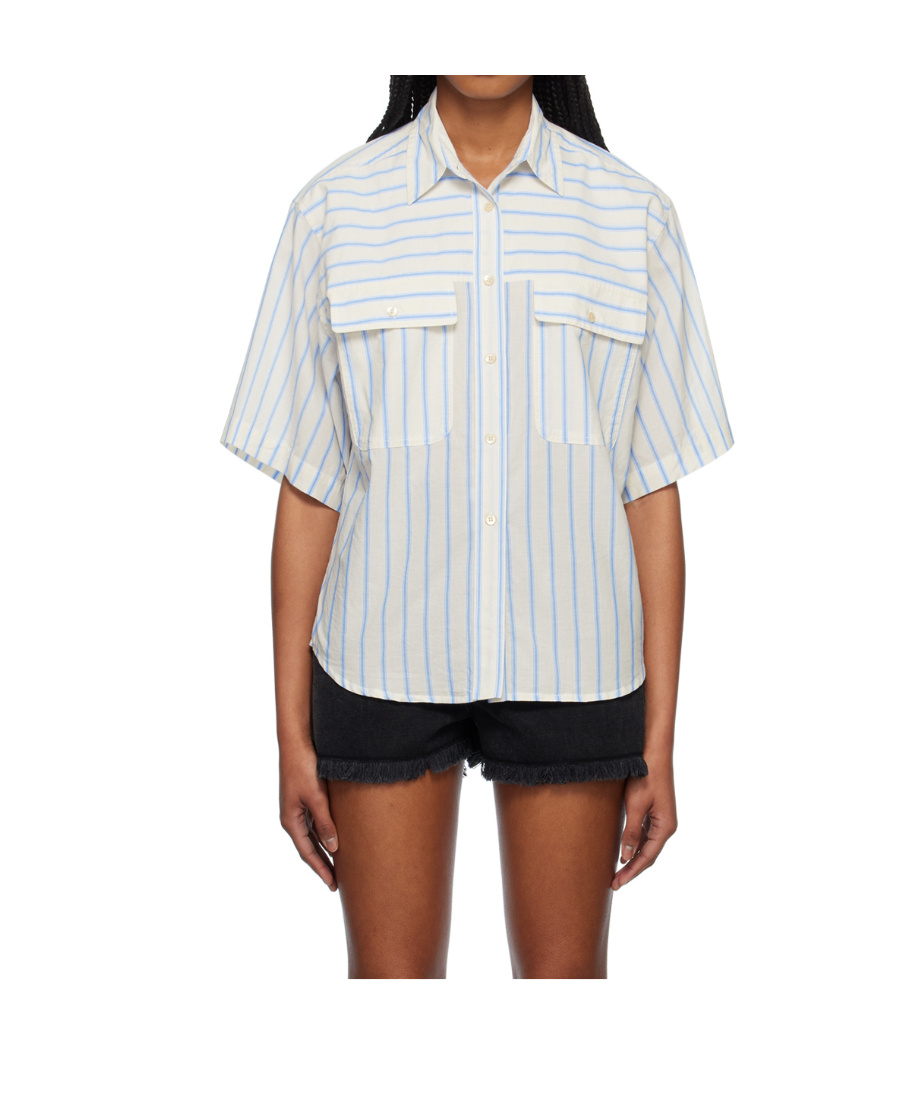 Shop Isabel Marant Étoile Striped Short Sleeve Shirt In White