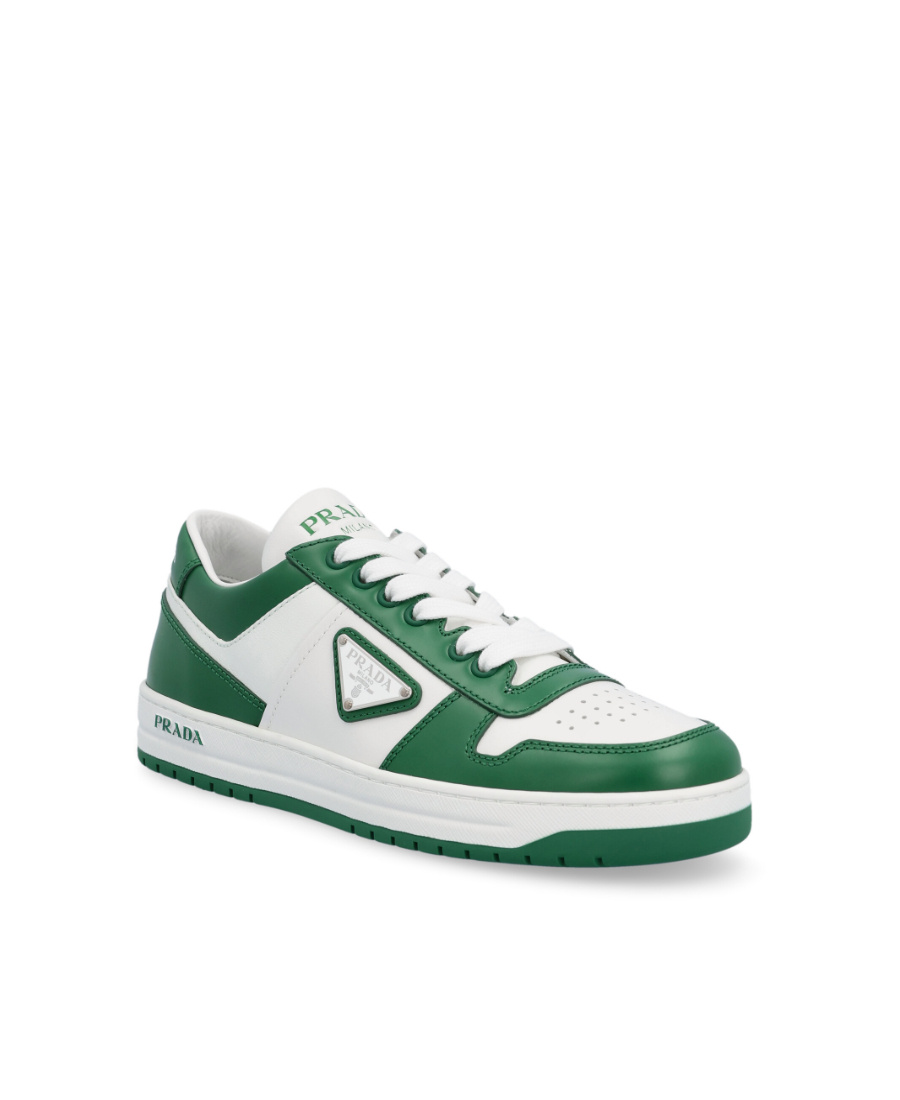 Shop Prada Downtown Leather Sneakers In White