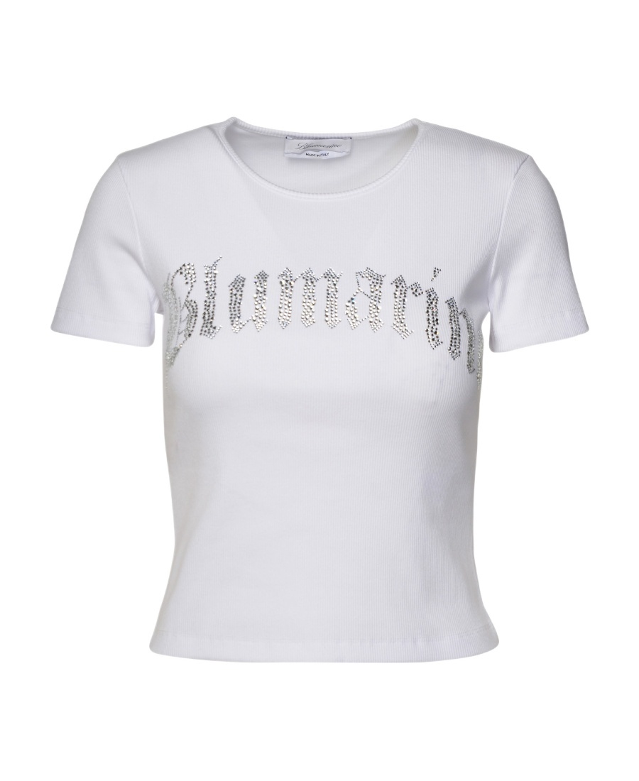 Shop Blumarine Rhinestone-embellished T-shirt In White