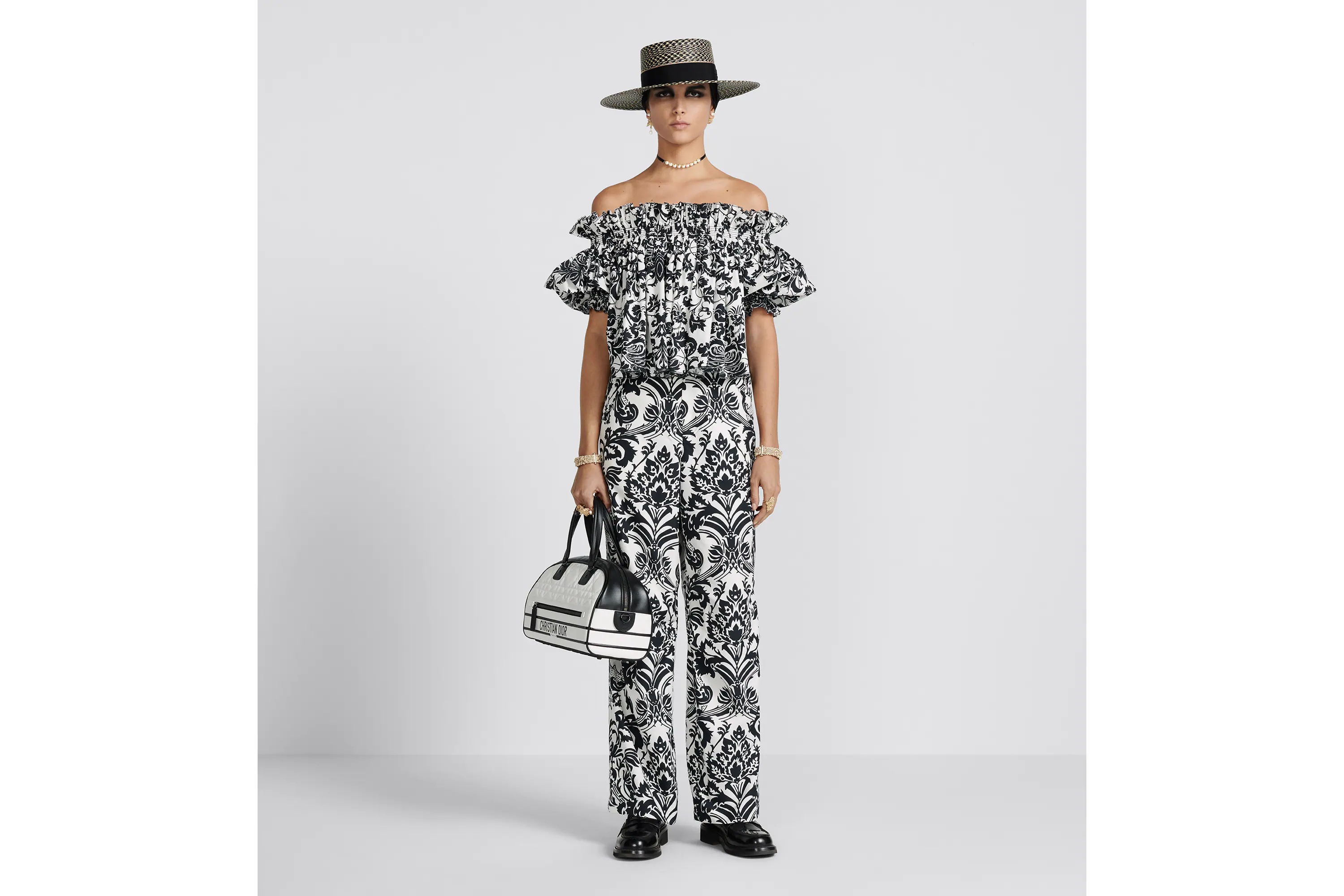 Dior Off-the-shoulder Smocked Top In Black