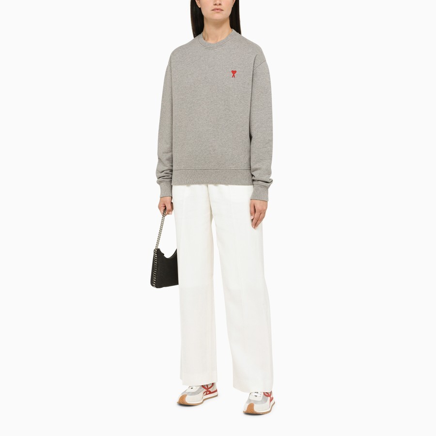 Ami Alexandre Mattiussi Ami Paris Ami De Coeur Logo Embroidered Long-sleeved T-shirt In Gray