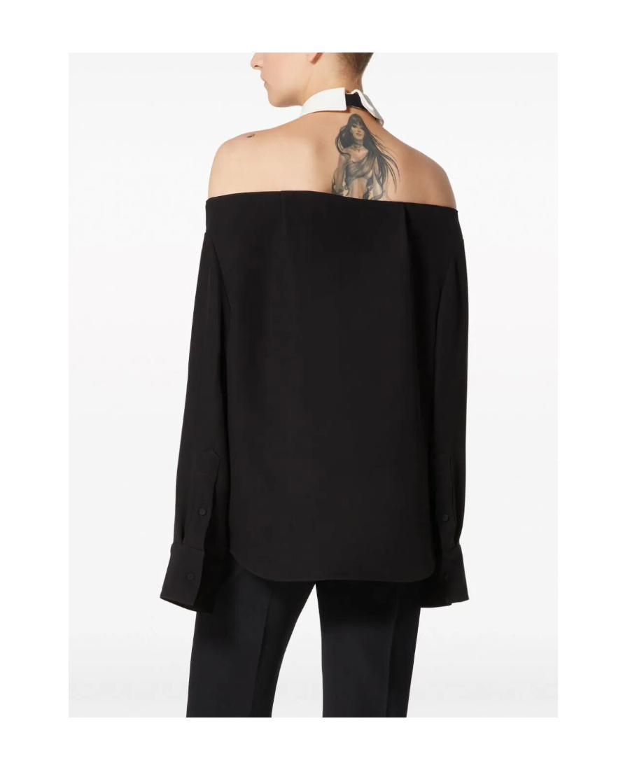 Valentino Contrast-collar Silk Blouse In Black