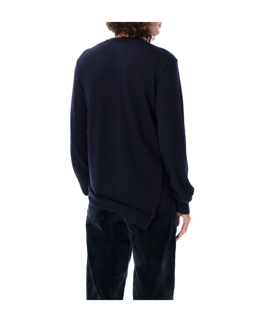 Comme Des Garçons X Lacoste Asymmetric Wool Logo Sweater In Black