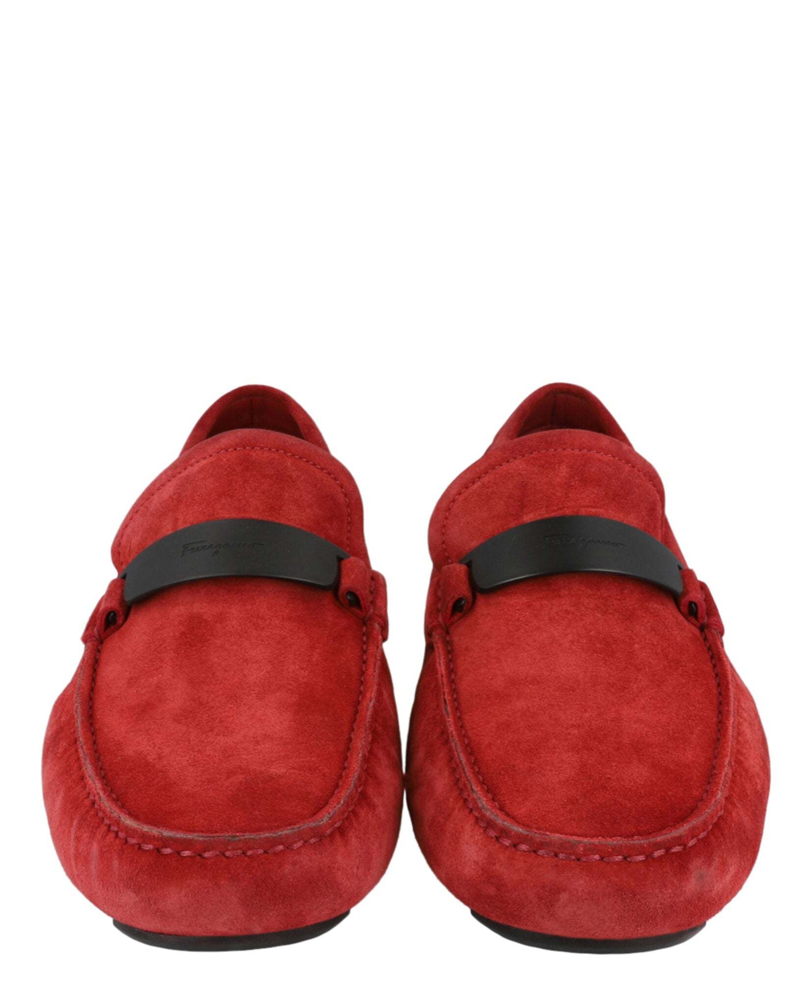 Ferragamo Switch Suede Drivers In Red