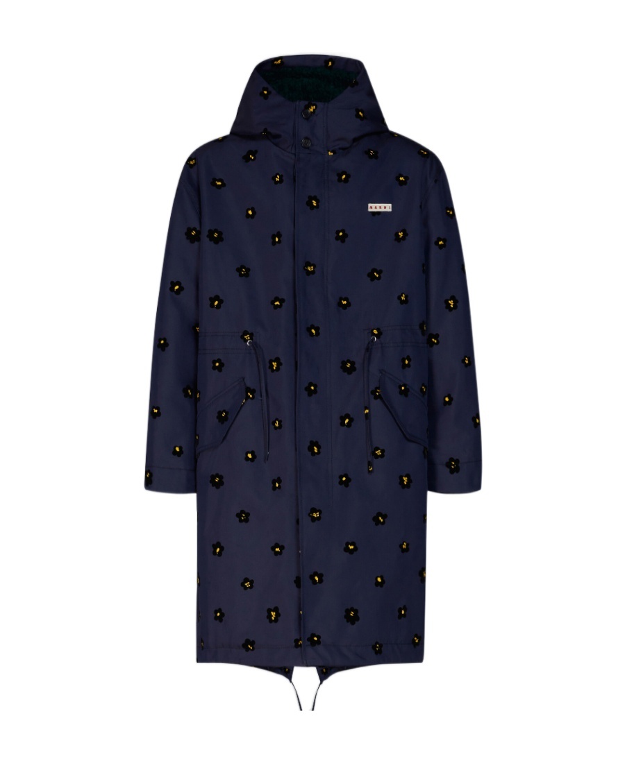 Marni Draft Flower Parka Coat In Black