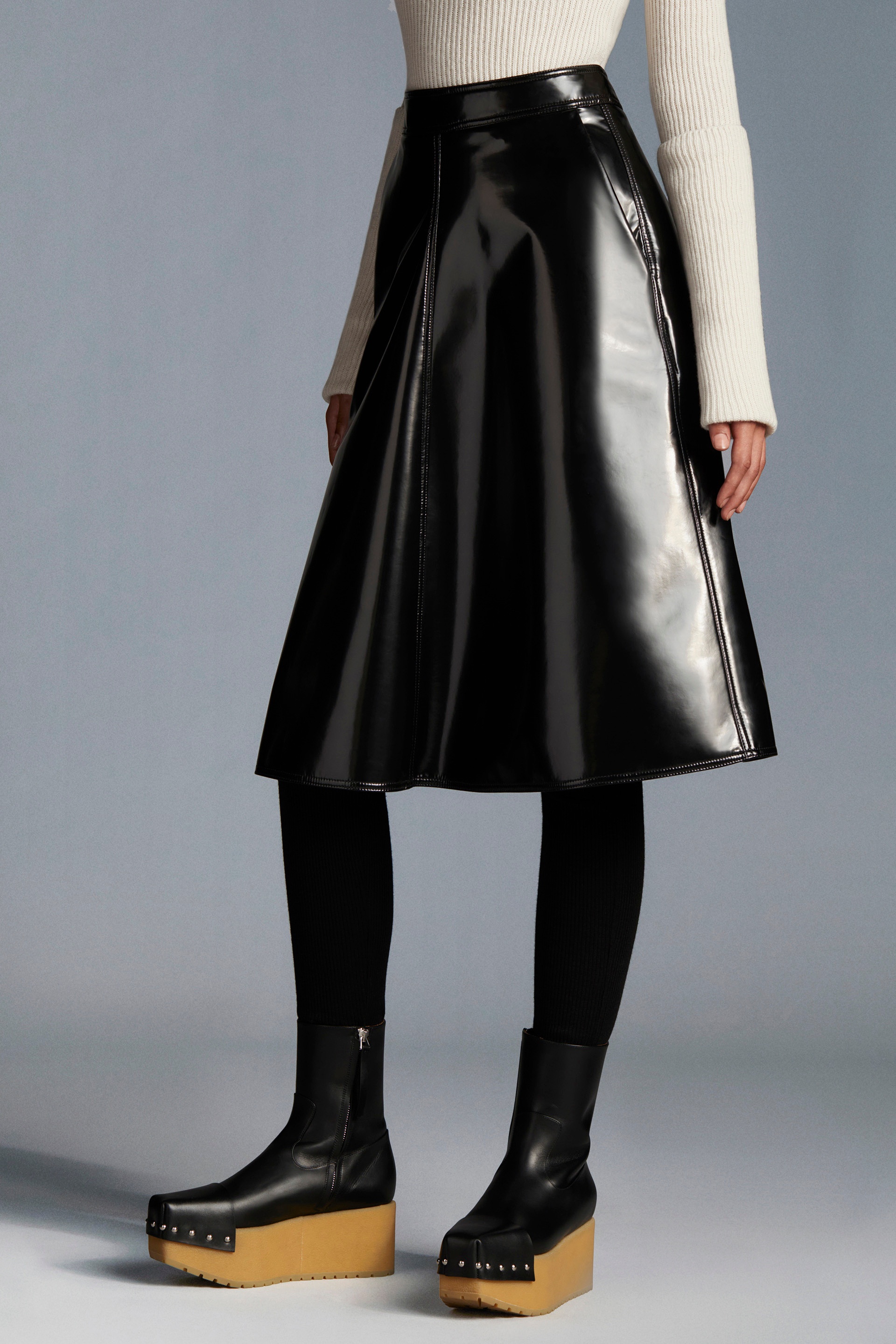 Moncler High-shine A-line Skirt In Black