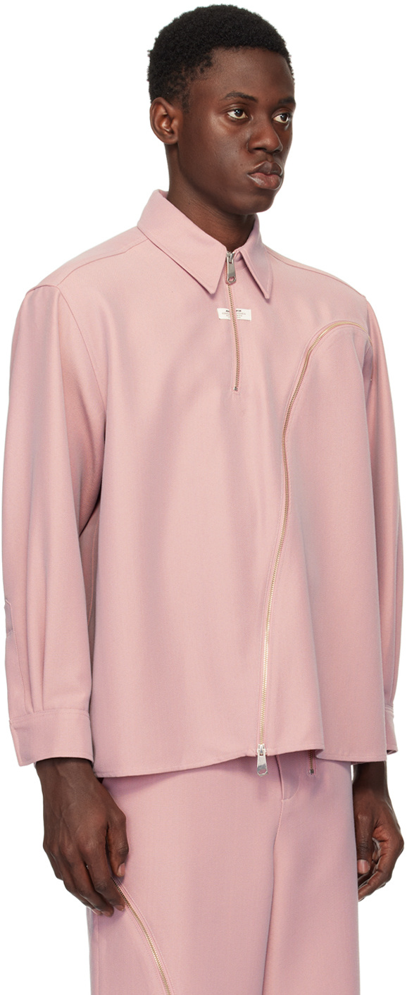 Ader Error Lapel Zipper Shirt In Pink