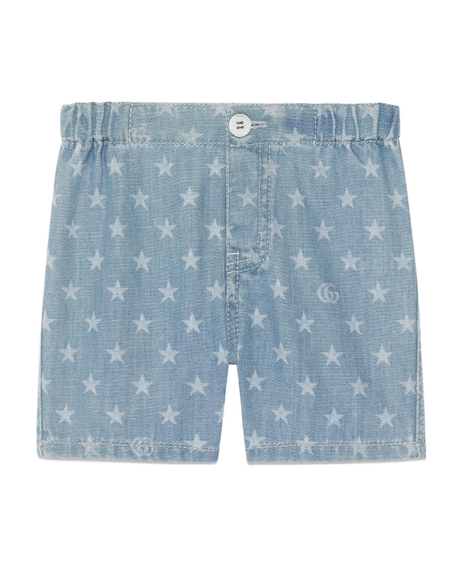 Gucci Star-print Denim Shorts In Blue
