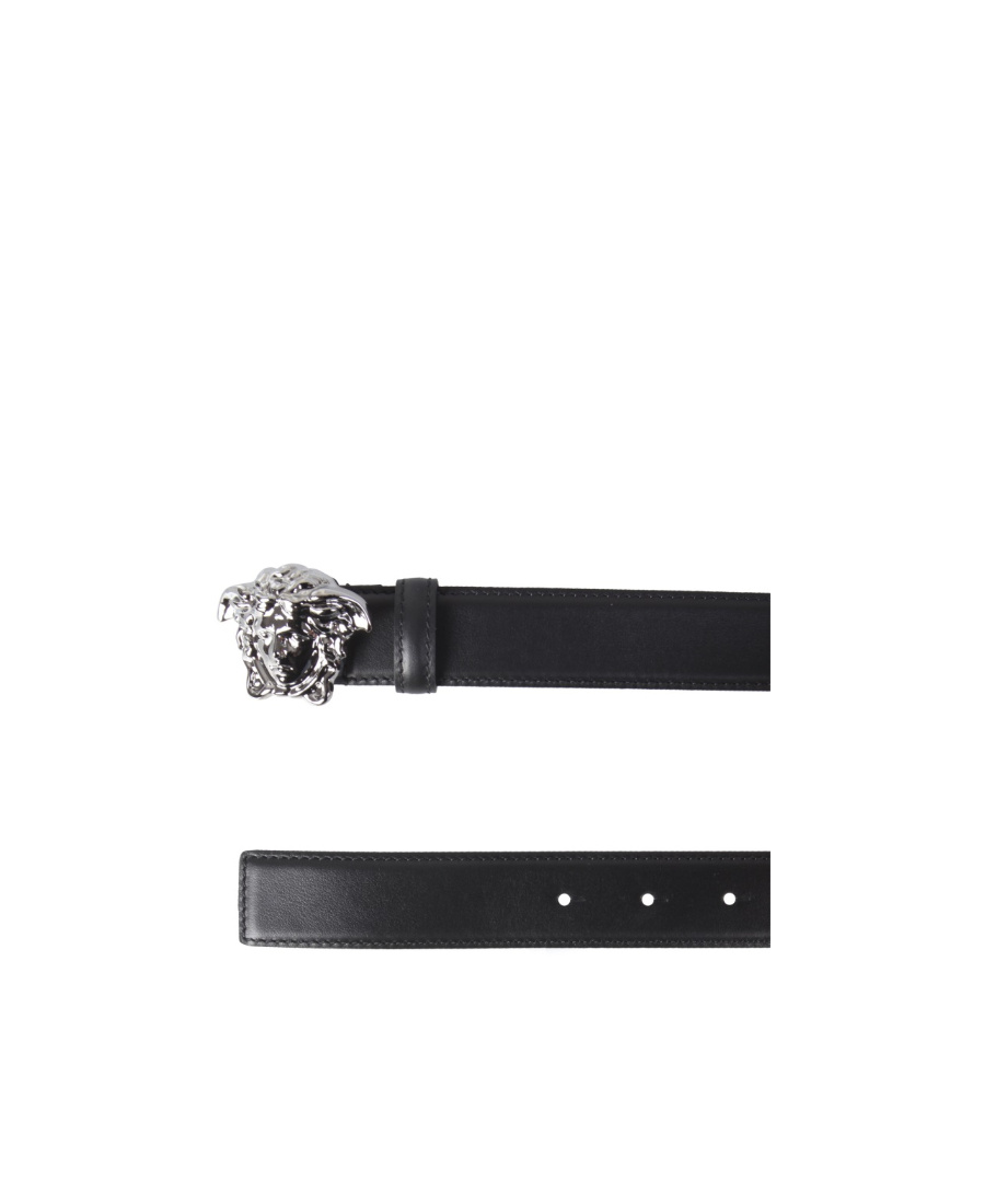 Versace Medusa Head Gold-toned Buckle Leather Belt In Black