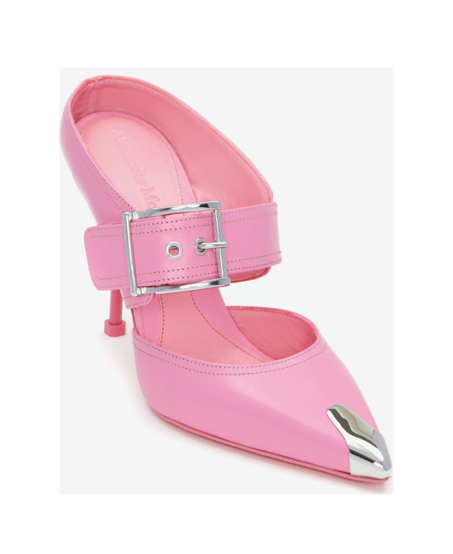 Alexander Mcqueen 75mm Metallic Toe-cap Detail Mules In Pink