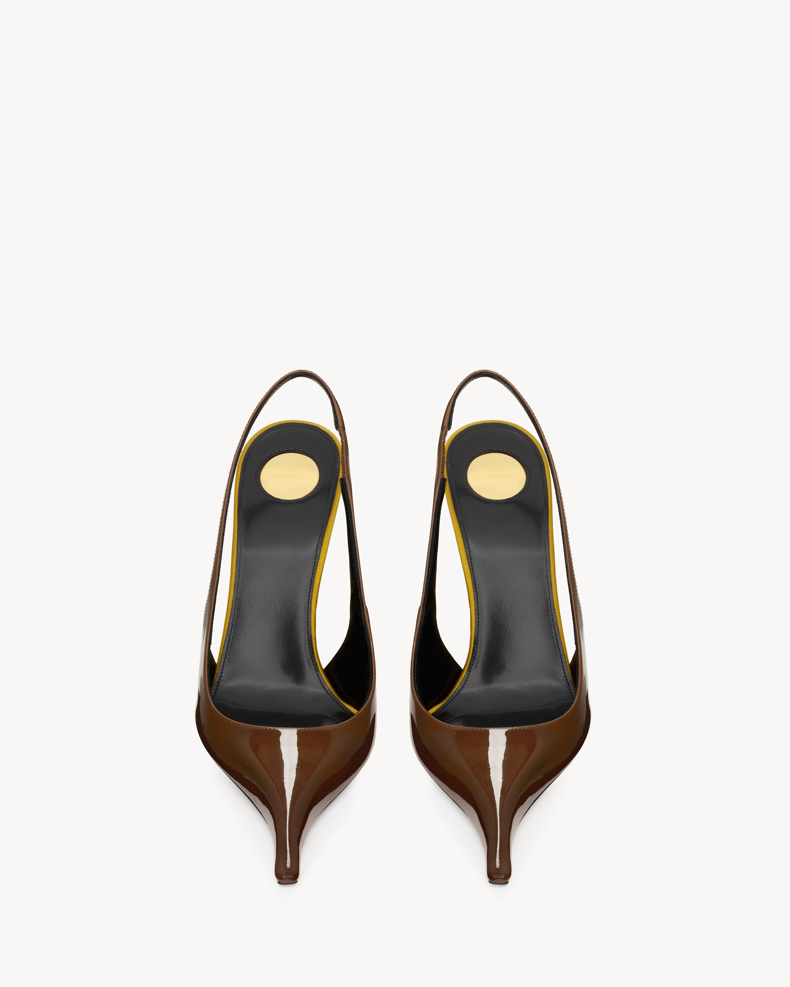 Saint Laurent Amalia Slingback Pumps In Patent Leather In Brown
