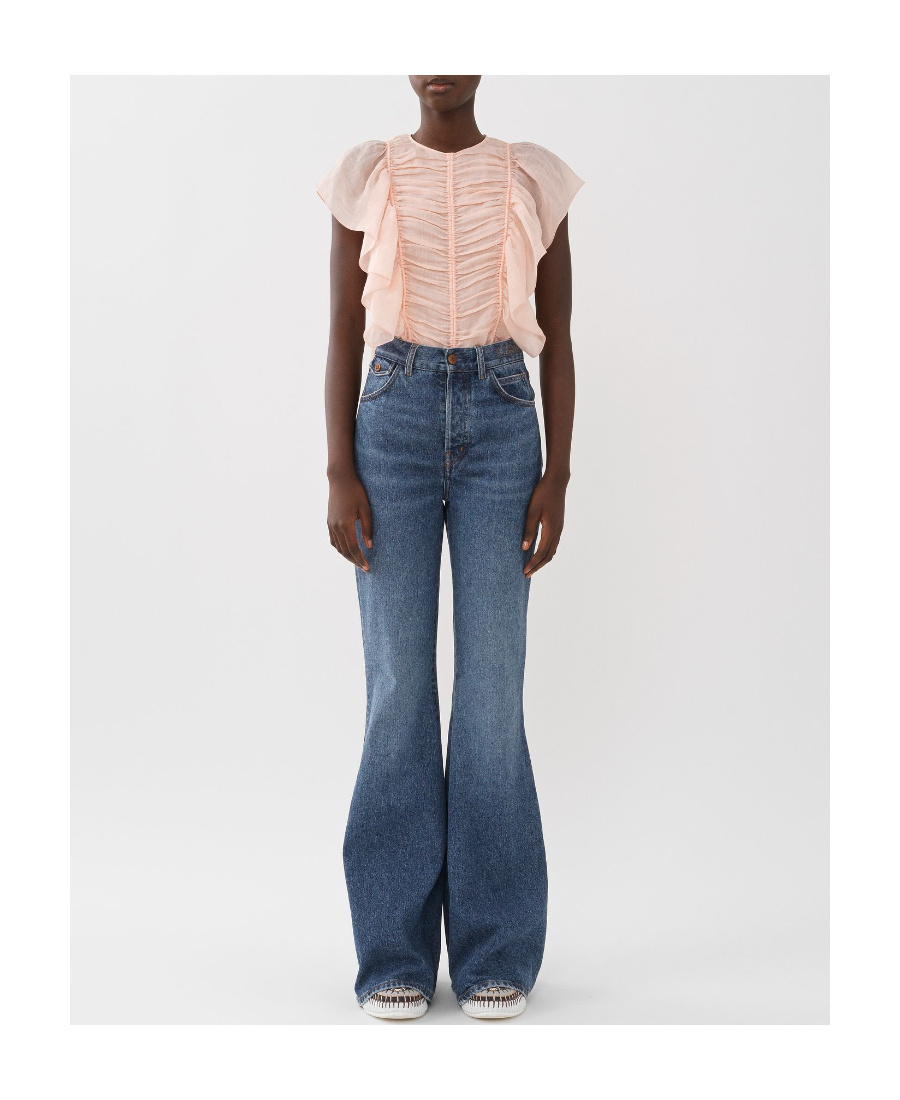 Chloé Sleeveless Lotus Leaf Blouse In Nude