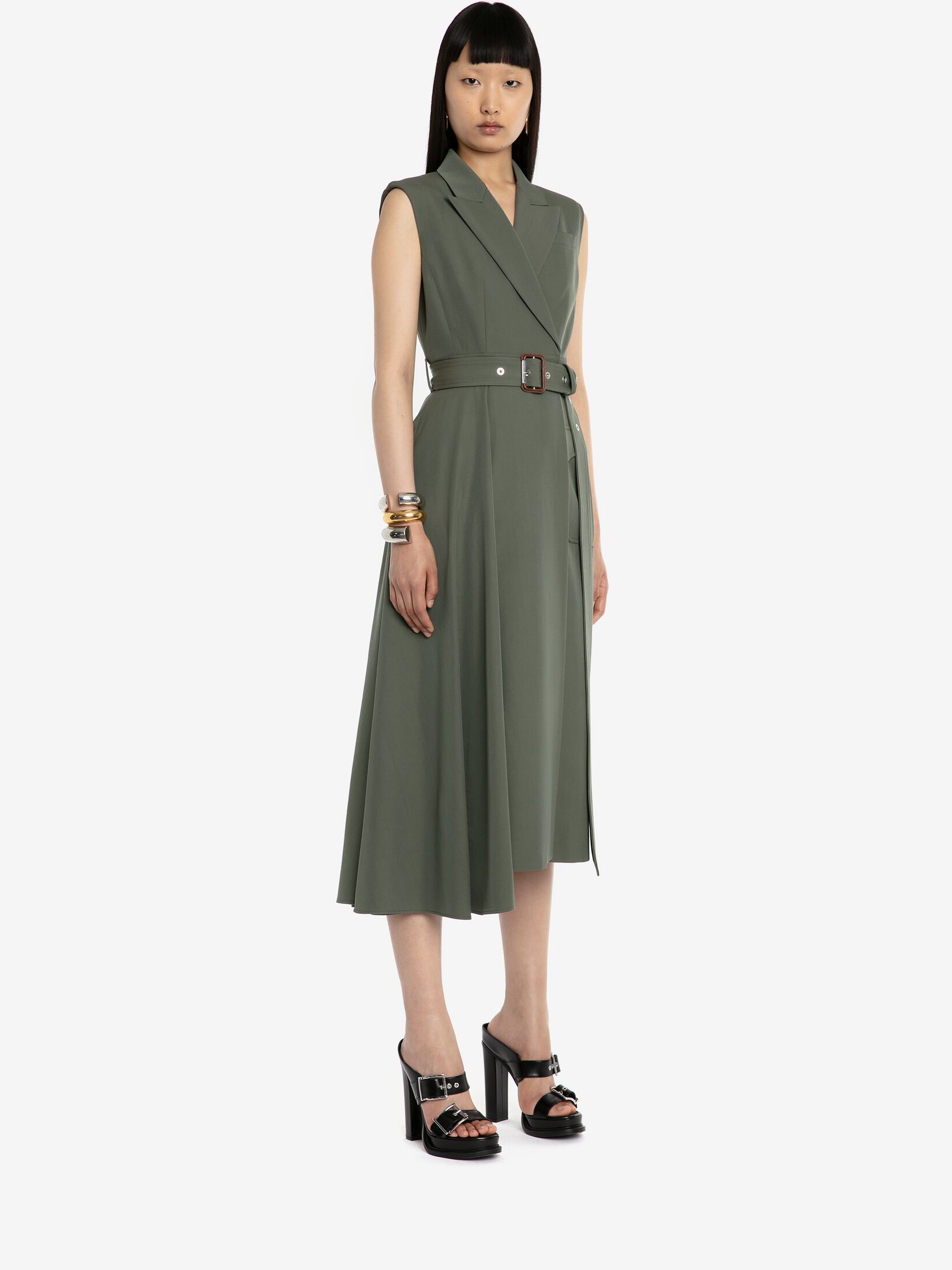 Alexander Mcqueen Tailored Wool Midi Dress In Green