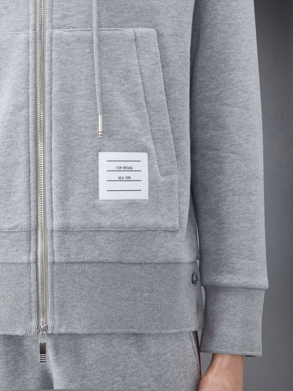 Thom Browne Center-back Stripe Zip-up Hoodie In Gray