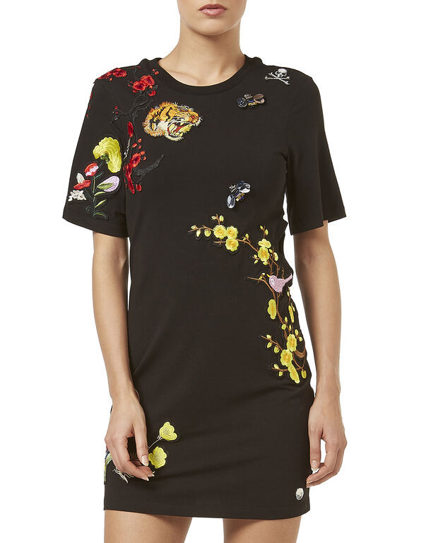 Philipp Plein Logo Details T-shirt Dress In Black