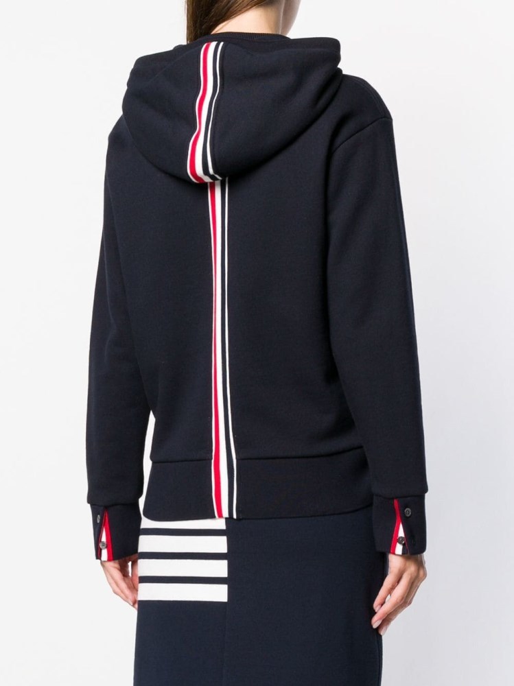Thom Browne Center-back Stripe Zip-up Hoodie In Blue