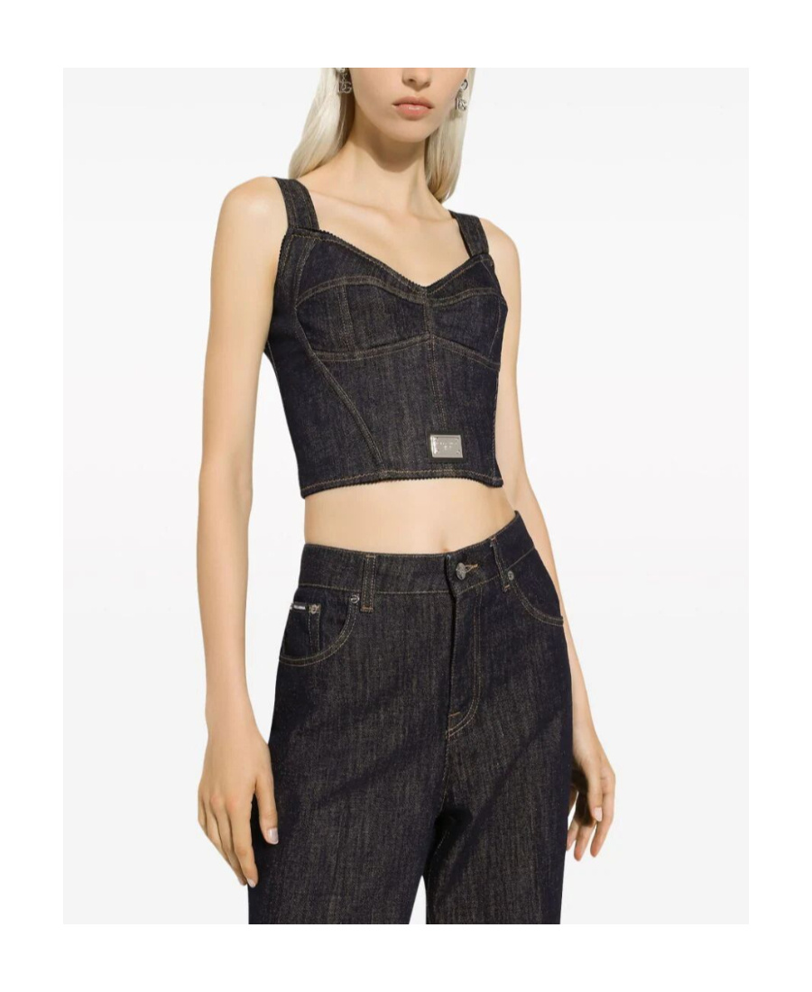Dolce & Gabbana Cotton Denim Bra Top In Black