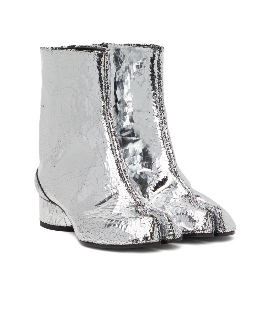 Maison Margiela Cracked-effect Metallic Ankle Boots In White