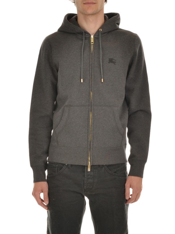 Shop Burberry Logo Hooded Casual Jacket In Gray