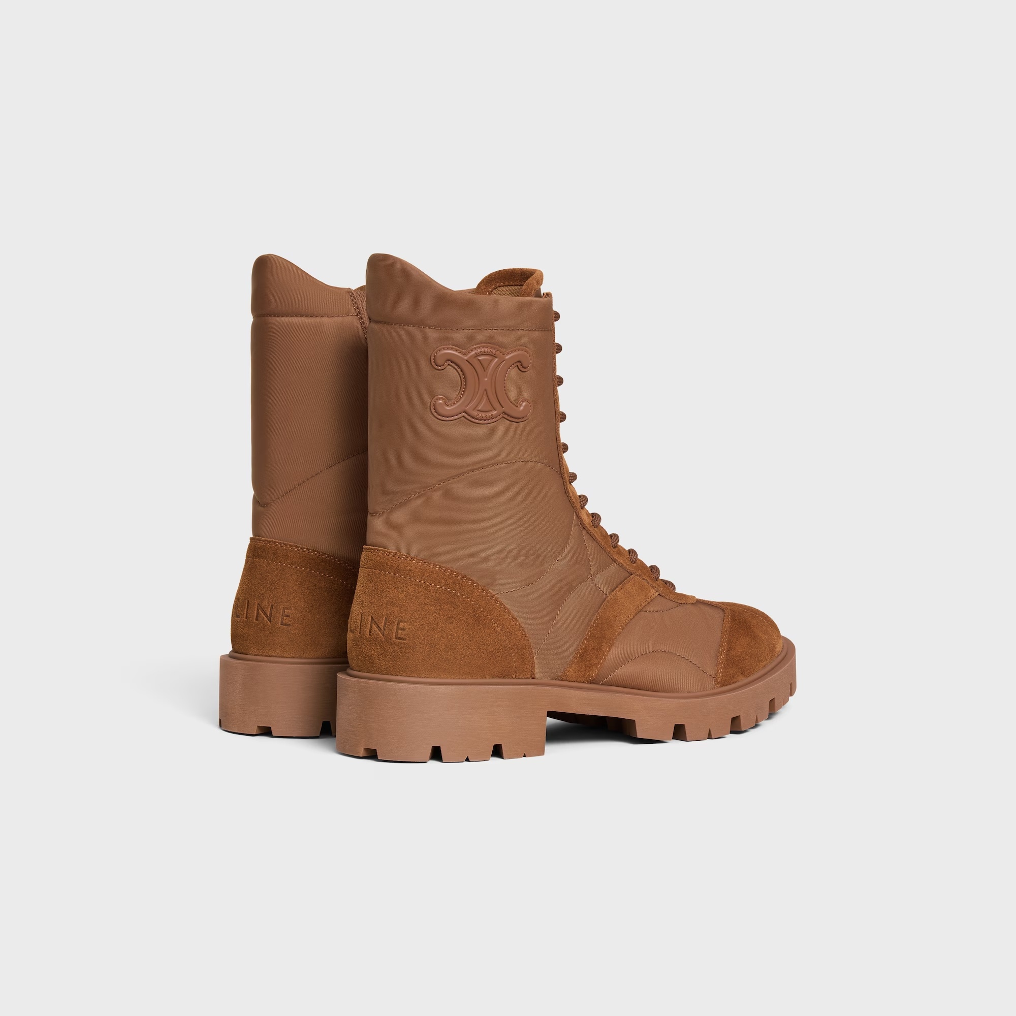 Celine Margaret Boot In Nylon And Suede Calfskin In Brown