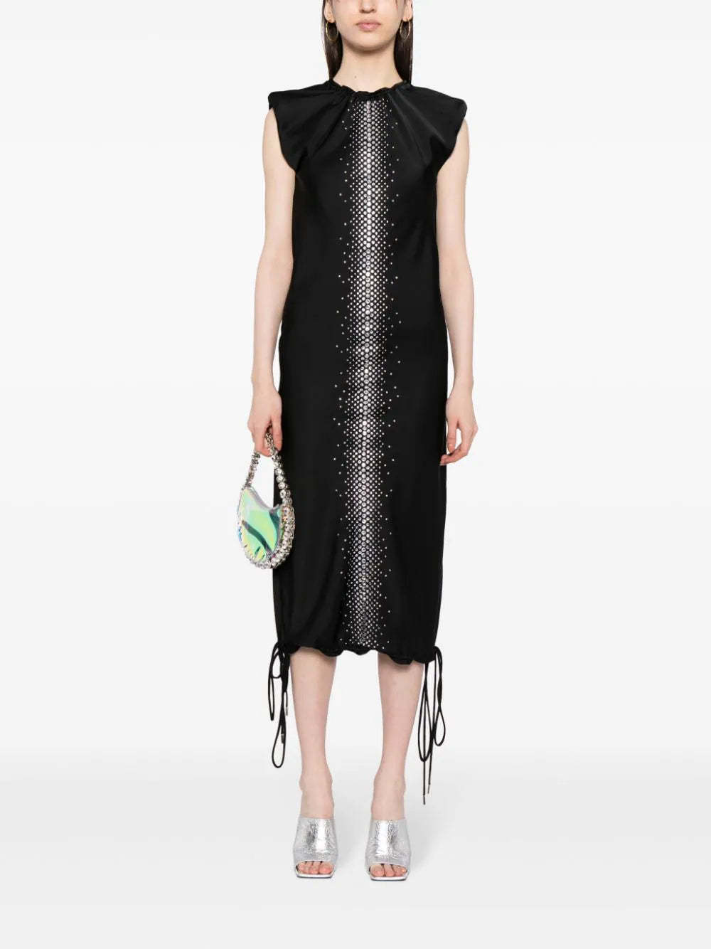 Attico Rhinestone-embellished Midi Dress In Black