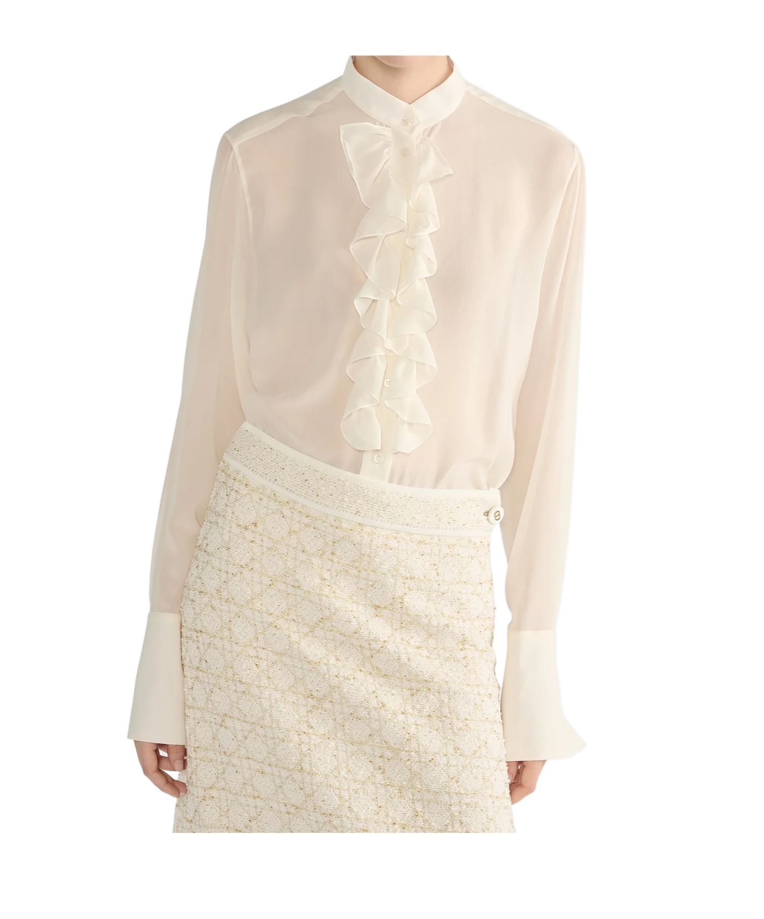 Dior Blouse With Ruffled Neckline In White
