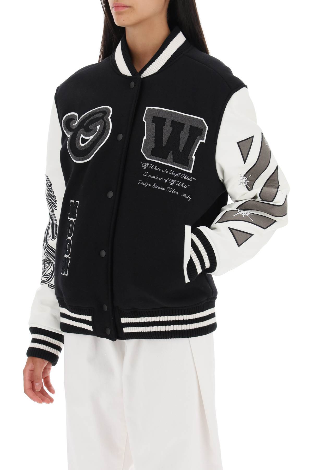 Off-white College Wool-blend Varsity Jacket In Black