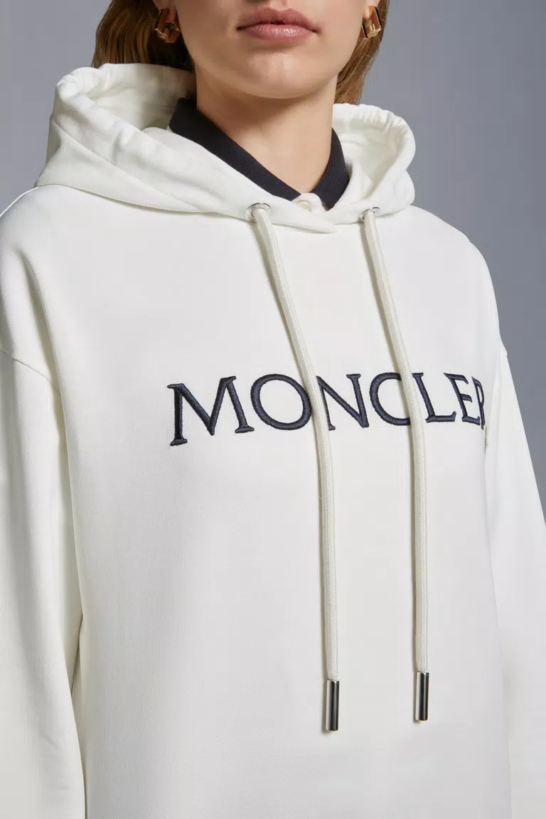Moncler Logo-embroidered Drawstring Cotton Hoodie In White