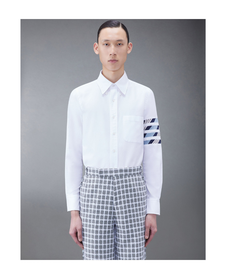 Thom Browne Grey Funmix Checked Cotton Shirt In White