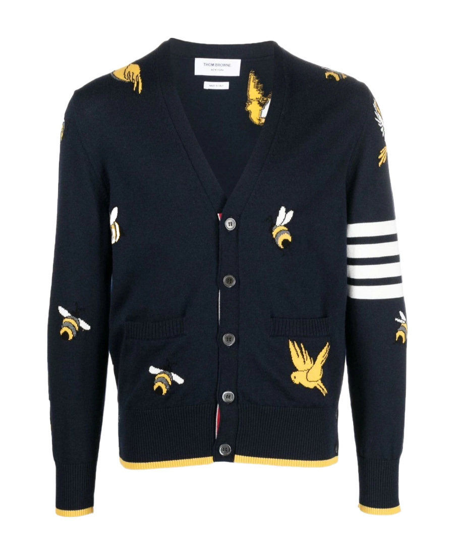 THOM BROWNE 4-BAR STRIPE INTARSIA-PATTERNED CARDIGAN