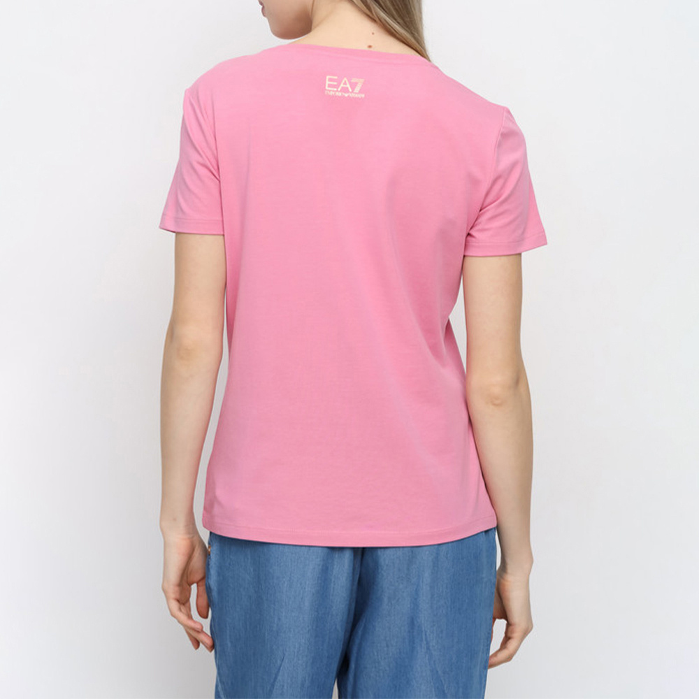 Shop Ea7 T-shirt With Round Neck And Short Sleeves In Pink