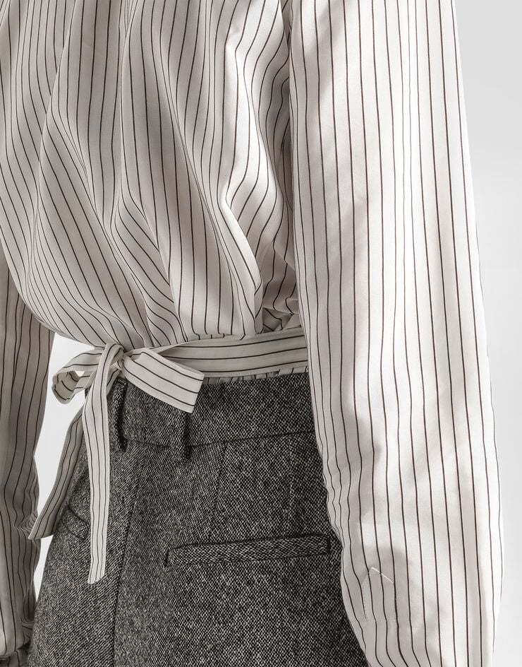 Dolce & Gabbana Pinstripe Tie-waist Shirt In White