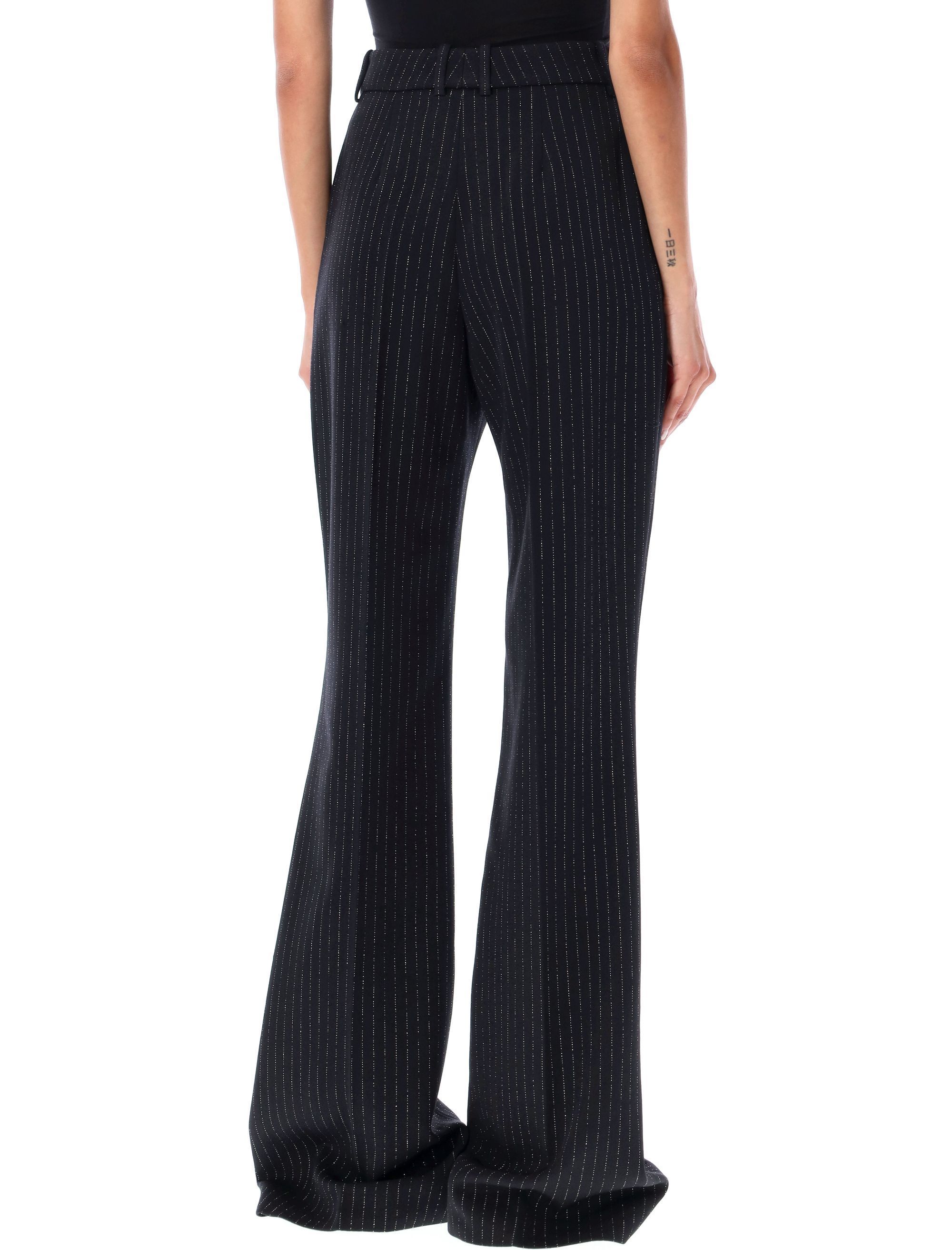 Balmain Hw Lurex Striped Straight Pants In Black