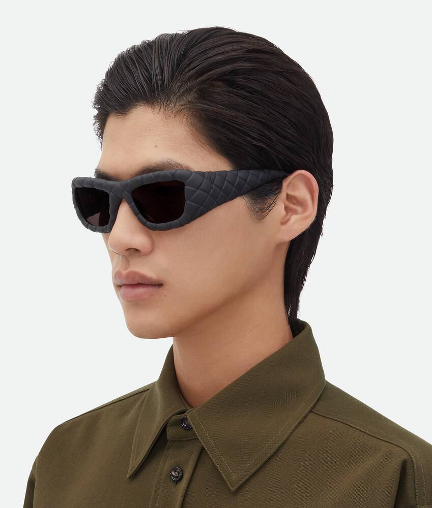 Bottega Veneta Intrecciato Rectangular Sunglasses In Black