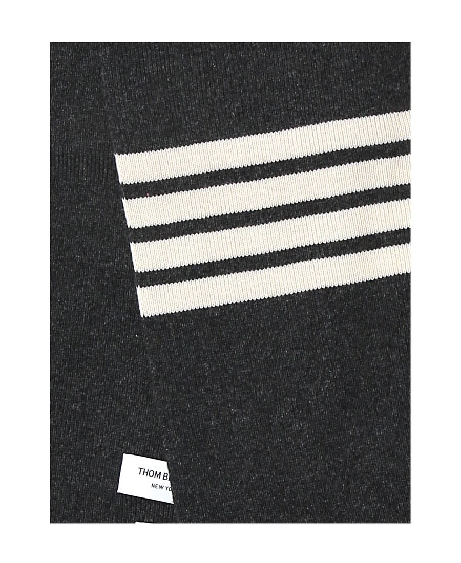 Thom Browne Full Needle Rib Scarf With White 4-bar Stripe In Cashmere In Black
