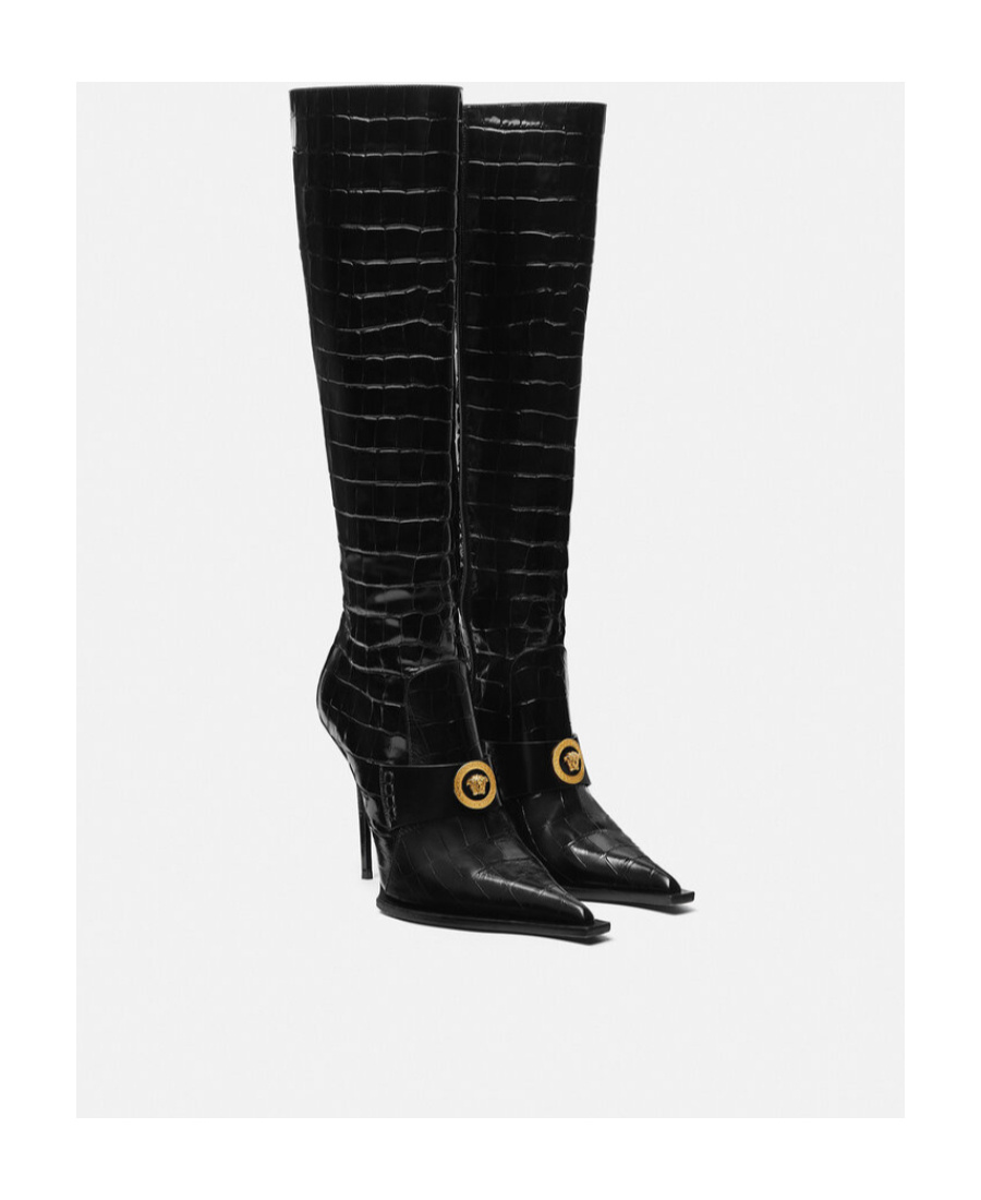 Versace Vagabond Embossed Zip-up Boots In Black