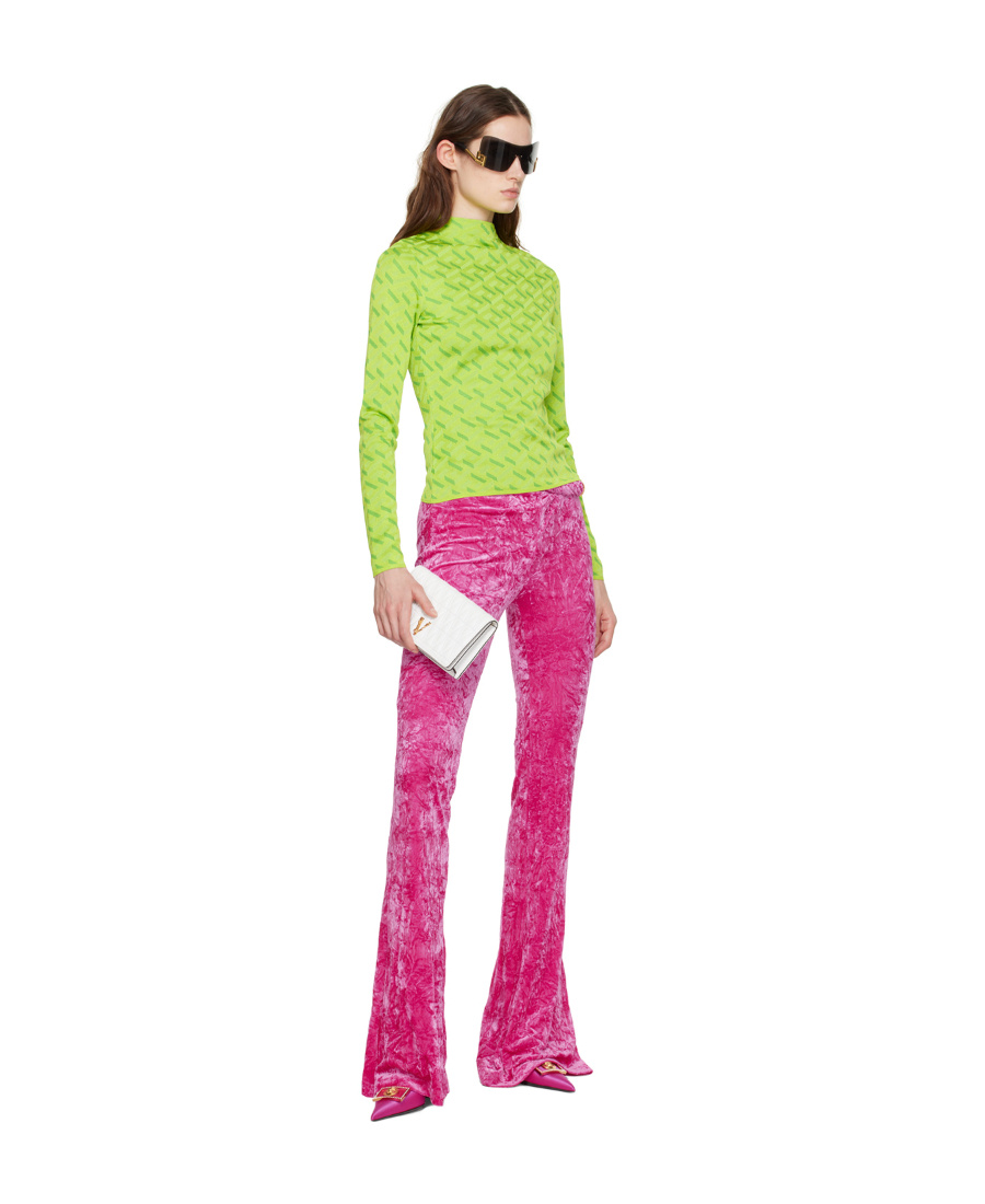 Versace La Greca Monogram Long-sleeve Top In Green