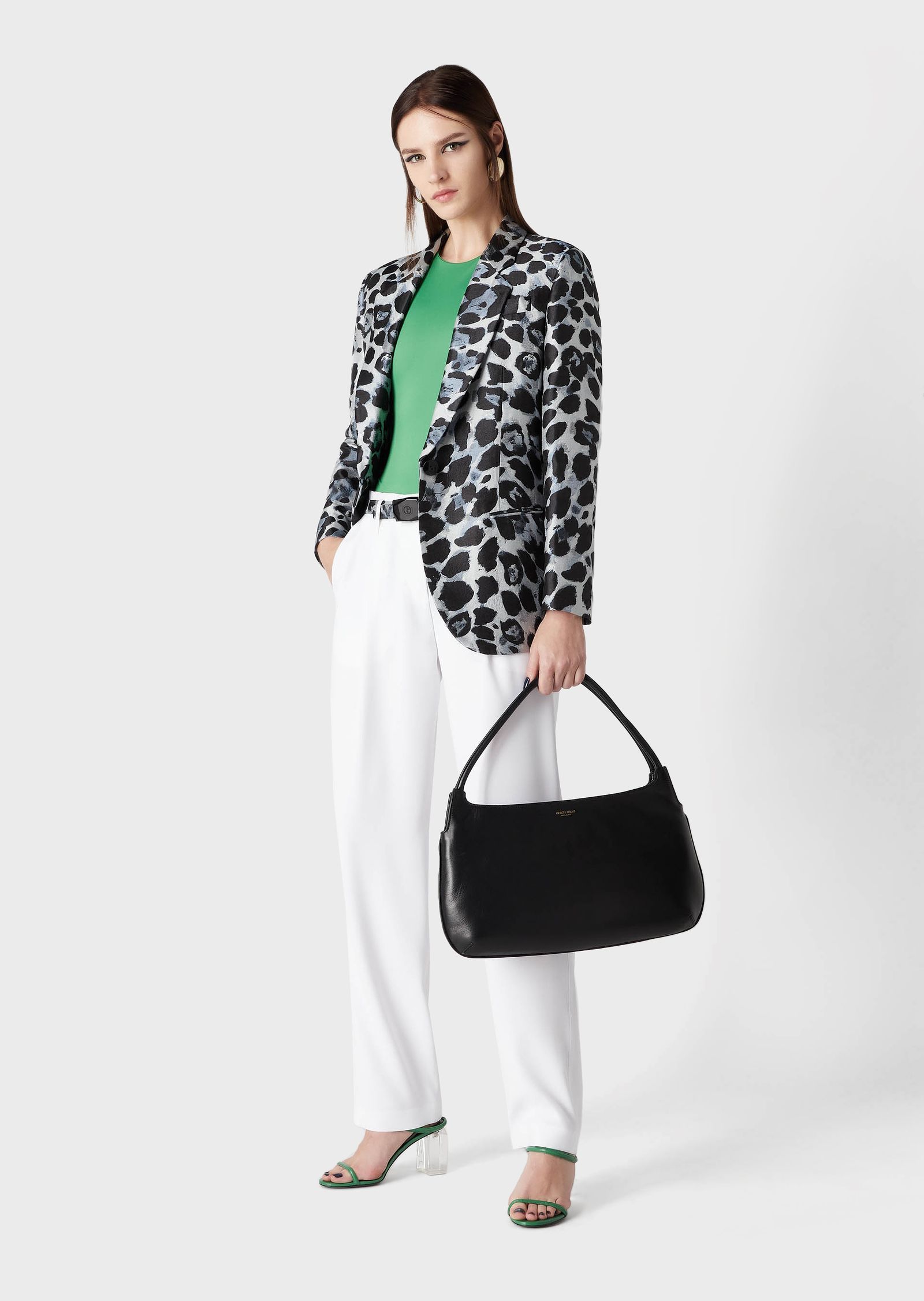 Giorgio Armani Single-breasted Leopard-pattern Blazer In Black