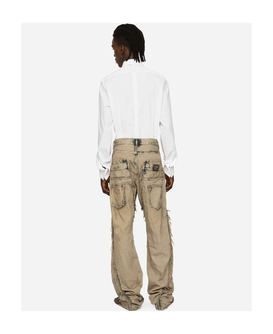 Dolce & Gabbana Cotton Poplin Gold-fit Tuxedo Shirt In White