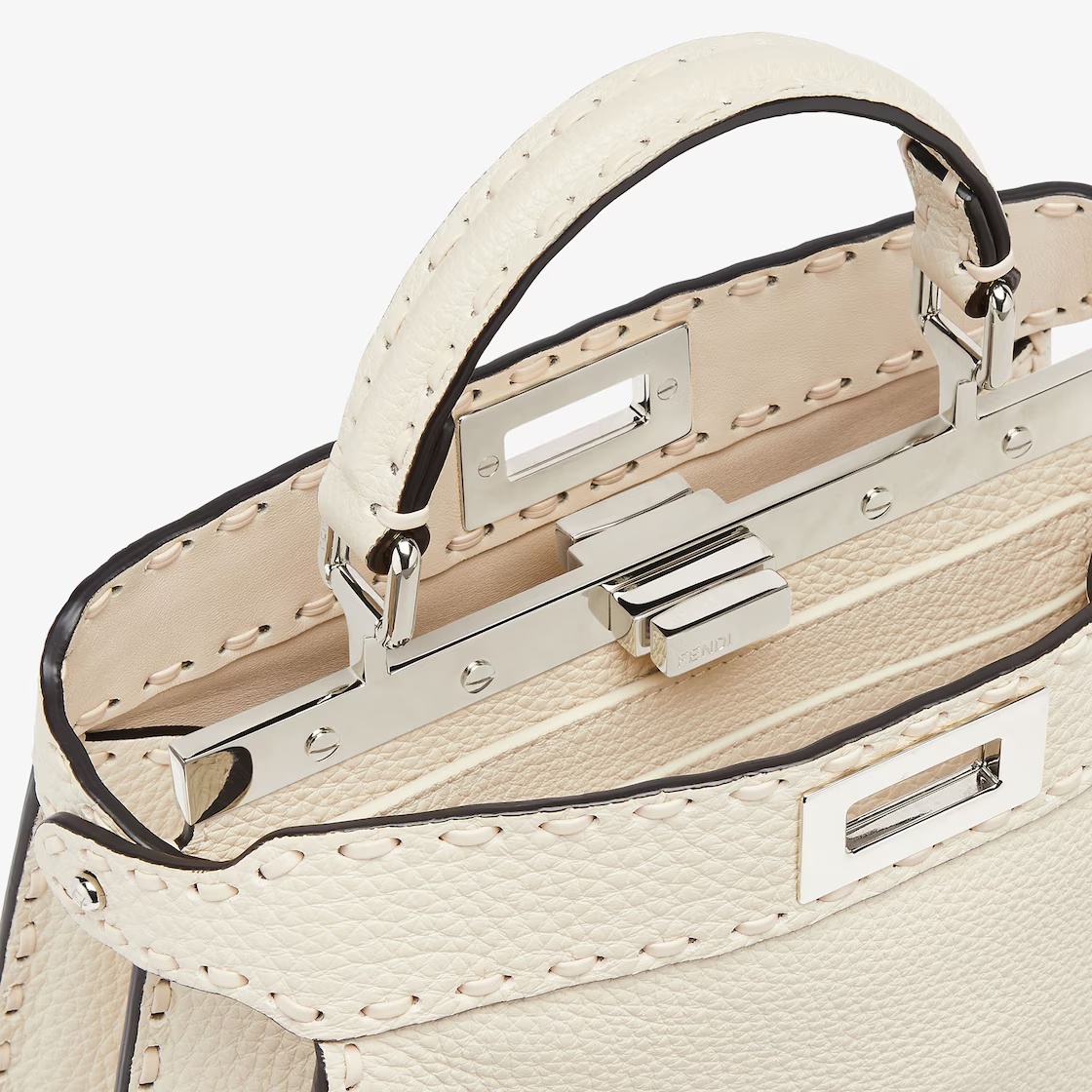 Shop Fendi Camellia-coloured Selleria Bag With 556 Hand-sewn Topstitches In Beige
