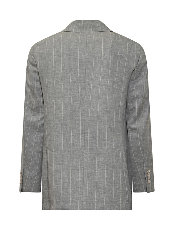 Brunello Cucinelli Double-breasted Grey Blazer With Pinstripe Pattern
