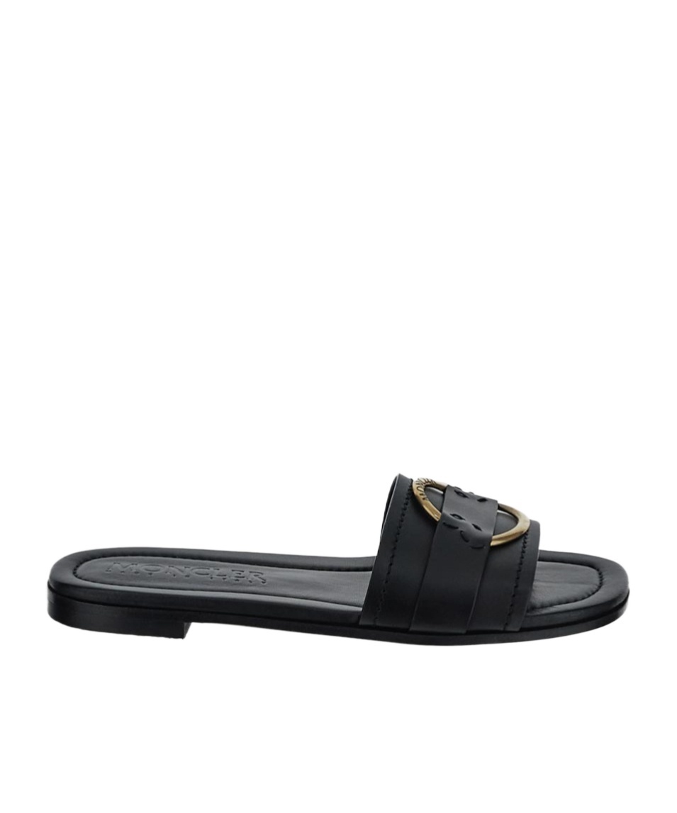 Moncler Black Leather Bell Slippers