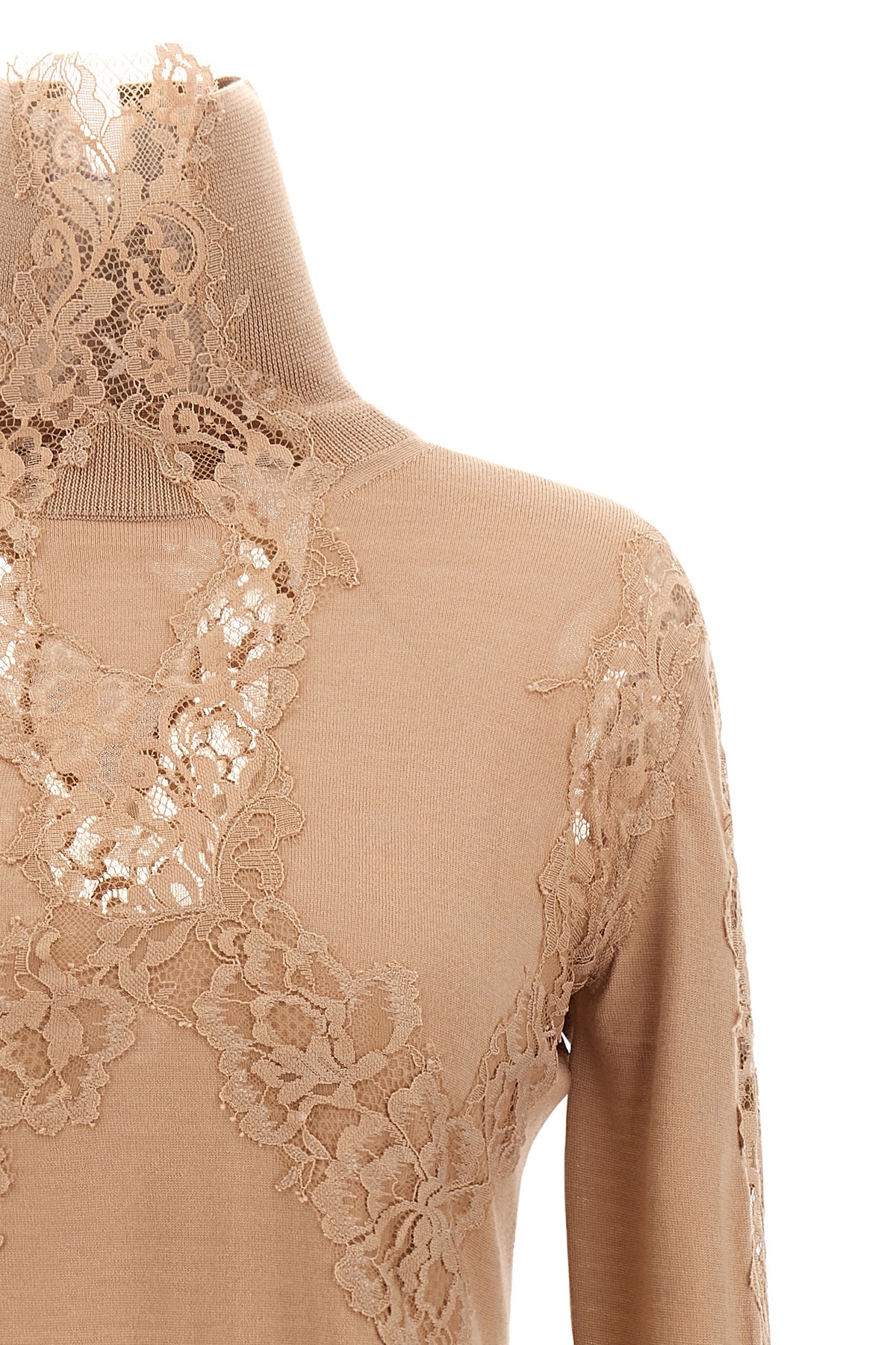 Ermanno Scervino Lace Insert Sweater Sweaters And Cardigans Beige In Gold