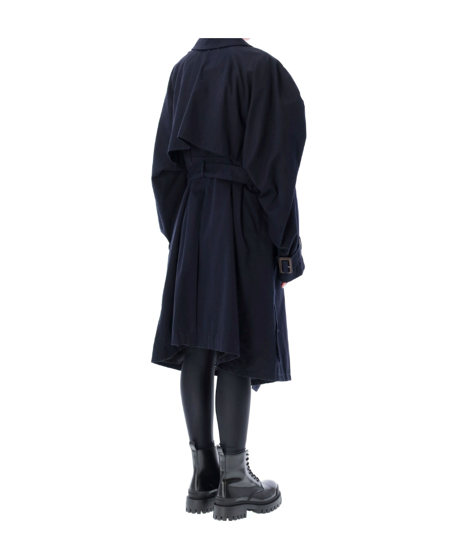 Balenciaga Twisted Puff-sleeves Cotton Trench Coat In Blue