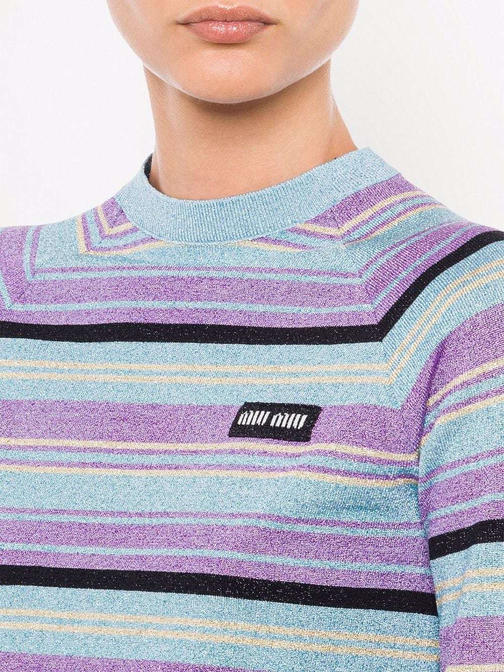 Miu Miu Striped Cropped Jumper In Blue