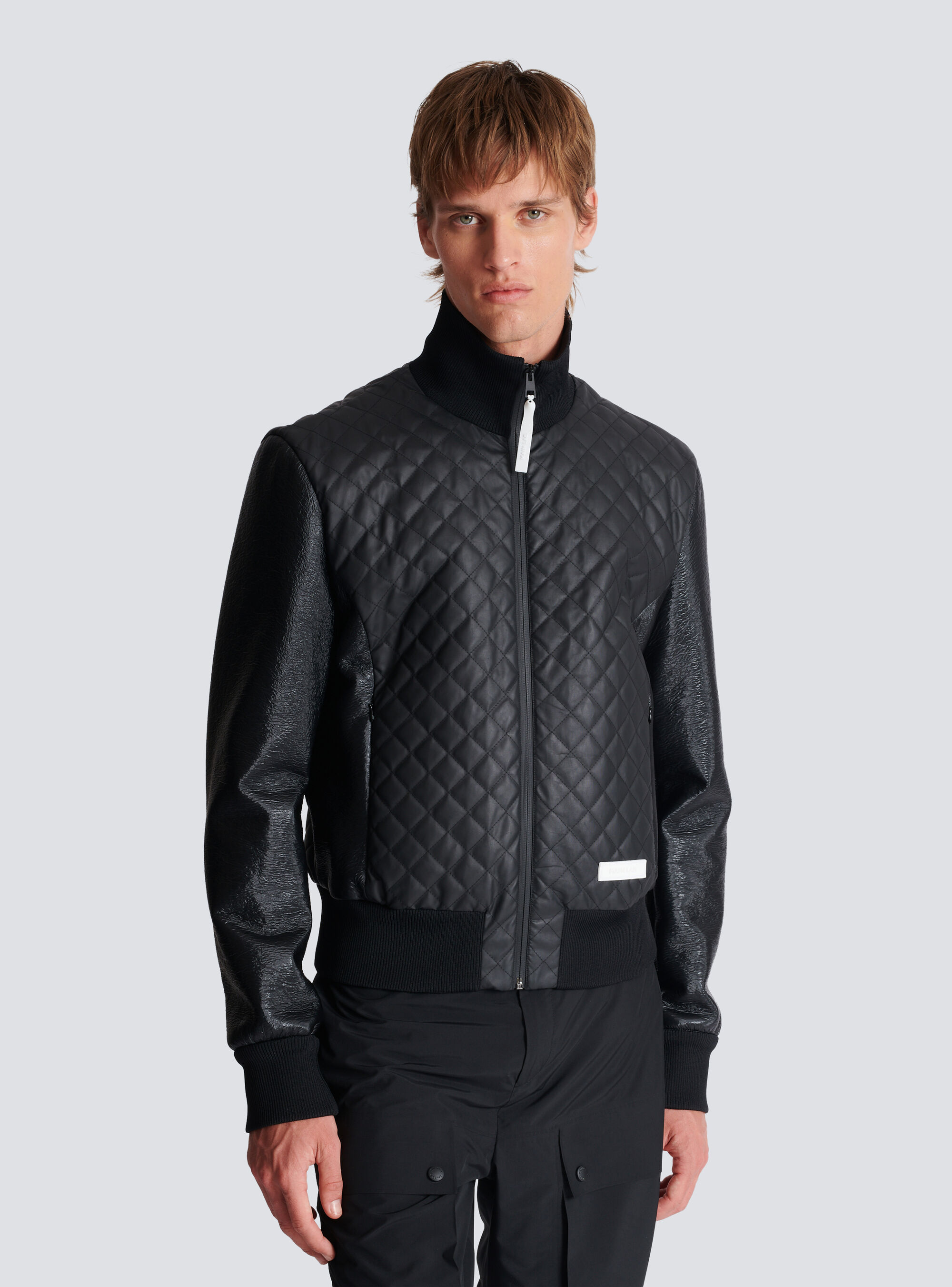 Balmain Black Main Lab Faux-leather Bomber Jacket In Black